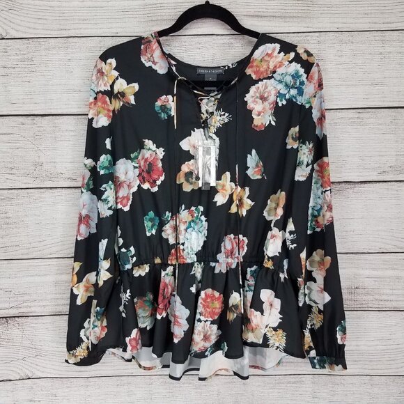 Chelsea & Theodore Tops - NEW Chelsea & Theodore M Lace up Front Floral Blouse Top Long sleeves $88